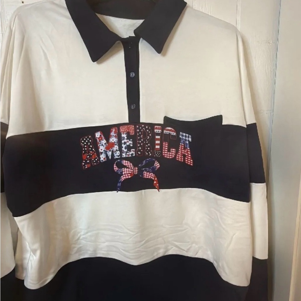 Navy Blue and White Striped Polo Shirt, 2XL Unbranded